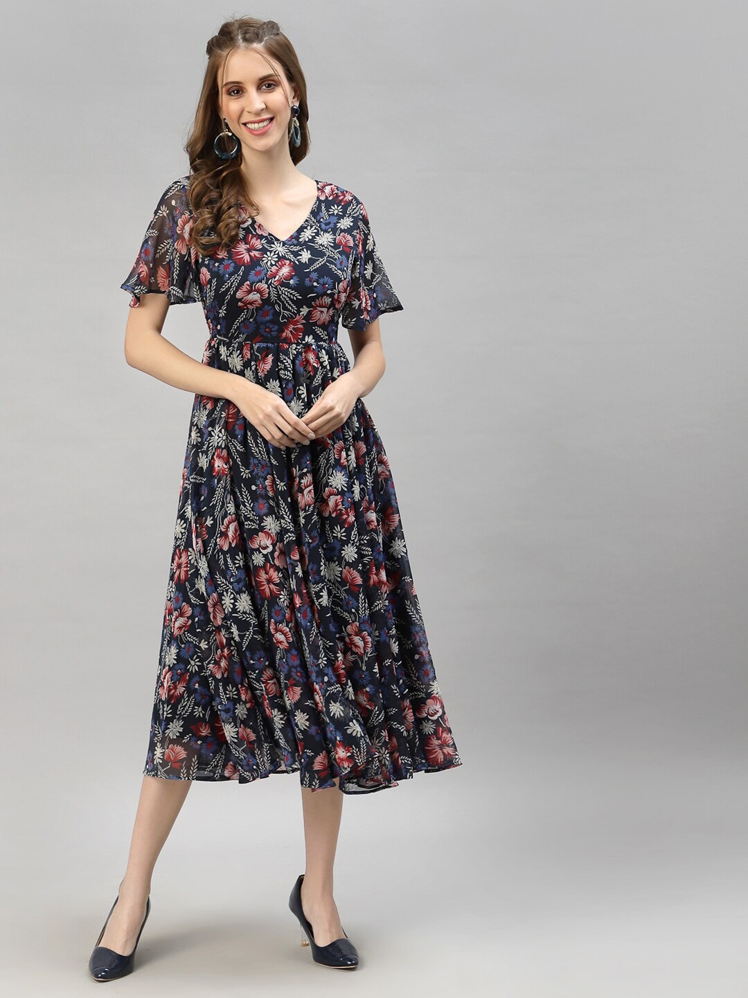 

HOUSE OF KKARMA Floral Printed A-Line Maxi Dress, Blue