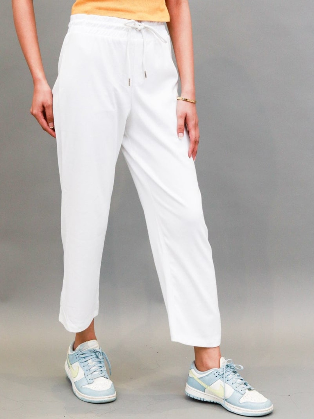 

NoBarr Women Mom Fit Cotton Trousers, White