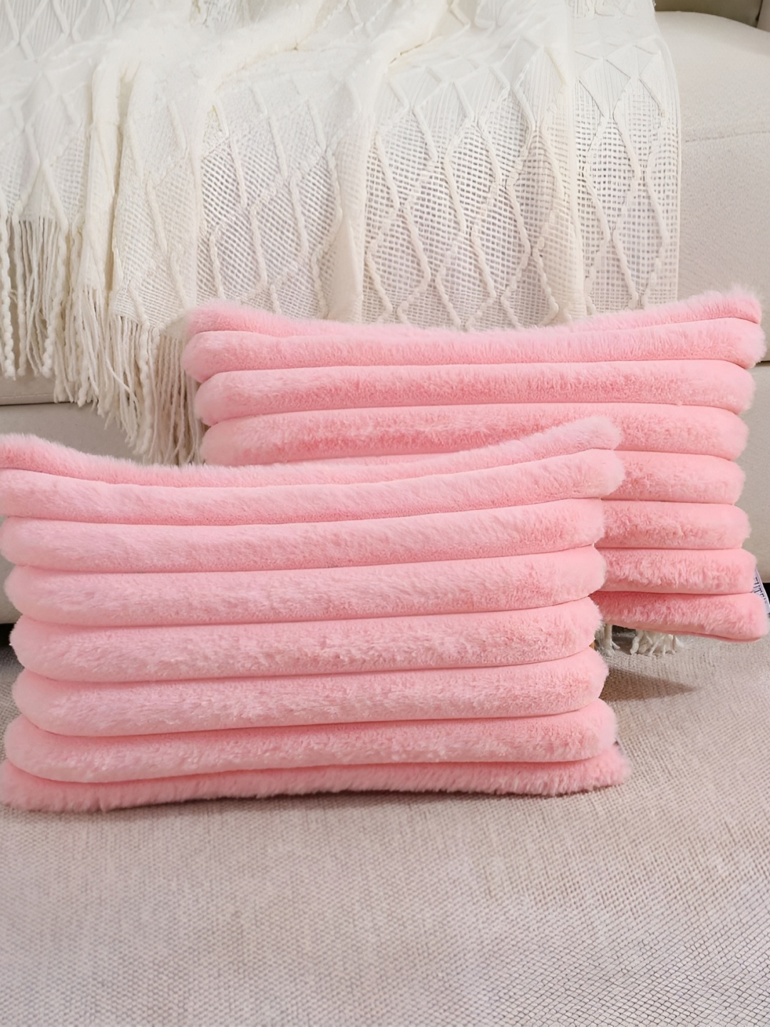 

MONKDECOR Pink 2 Pieces Striped Velvet Rectangle Cushion Covers