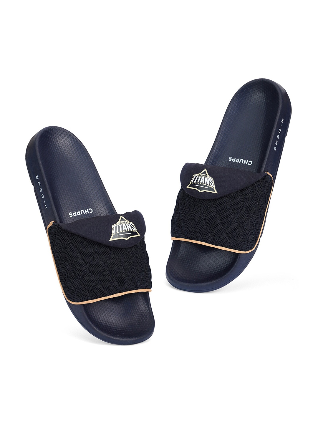 

CHUPPS Men Official Gujarat Titans Quilted GT Sliders, Navy blue