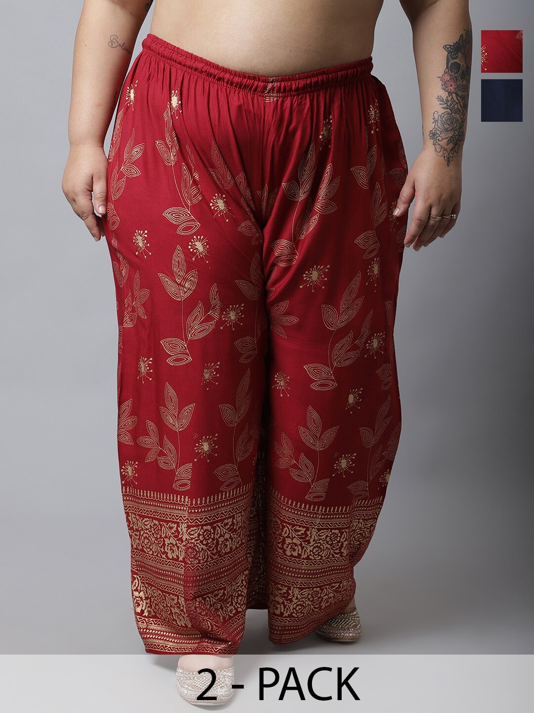 

Miaz Lifestyle Women Pack Of 2 Plus Size Printed Palazzos, Red