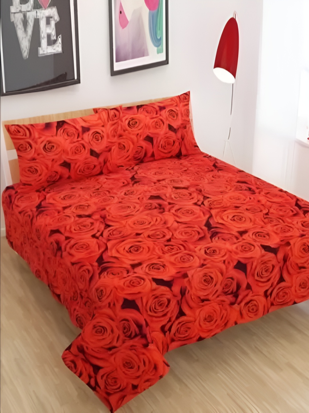 

Supreme Home Collective Red 144 TC Queen Bedsheet with 2 Pillow Covers