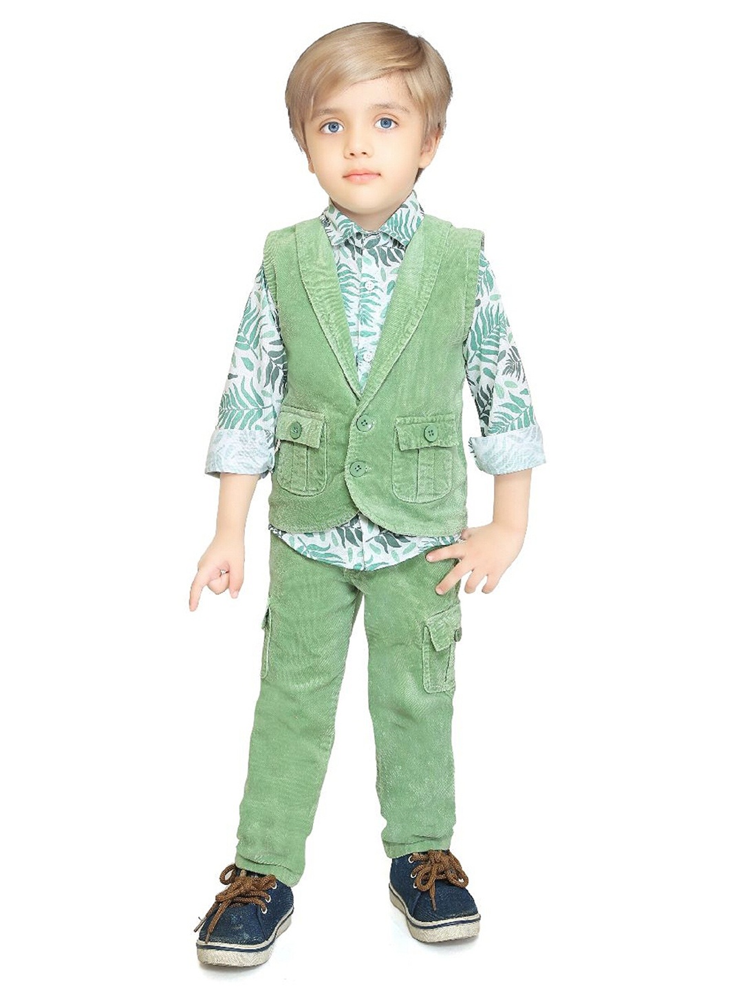 

BAESD Boys Printed Shirt with Trousers, Green