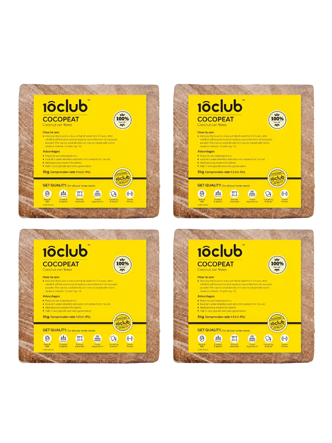 

10club Brown & Yellow 4 Pieces Natural Cocopeats