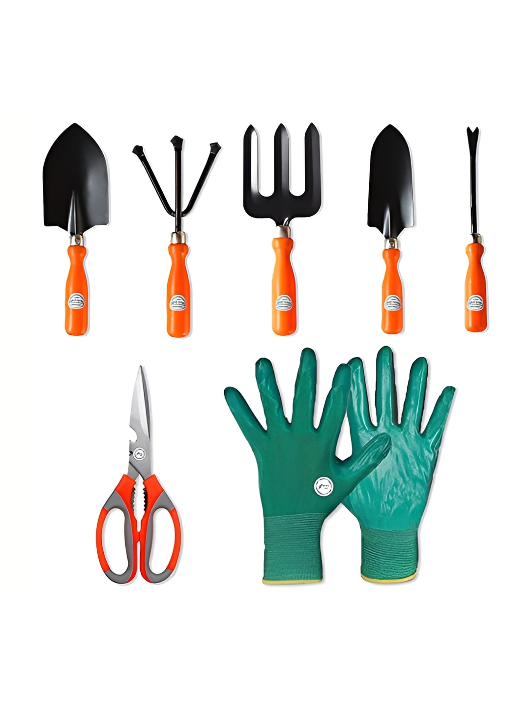 

10club 7-pcs Green & Orange-Colored Stainless Steel Garden Tools with Gloves