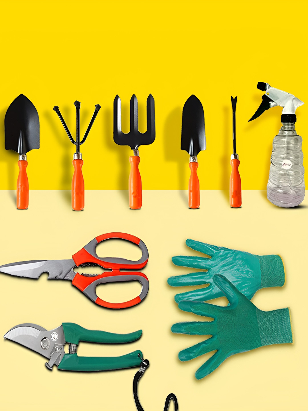 

10club Black & Orange Coloured 9 Pcs Metal Gardening Tools
