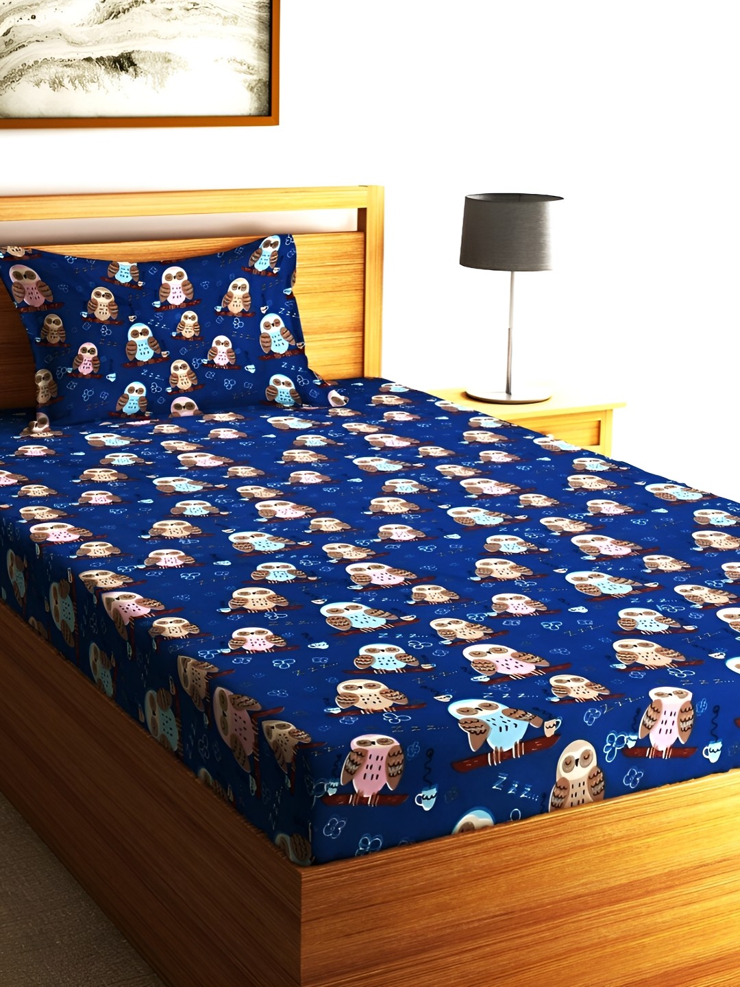 

Home Sizzler Navy Blue Cartoon Characters 144 TC Single Bedsheet with Pillow Cover