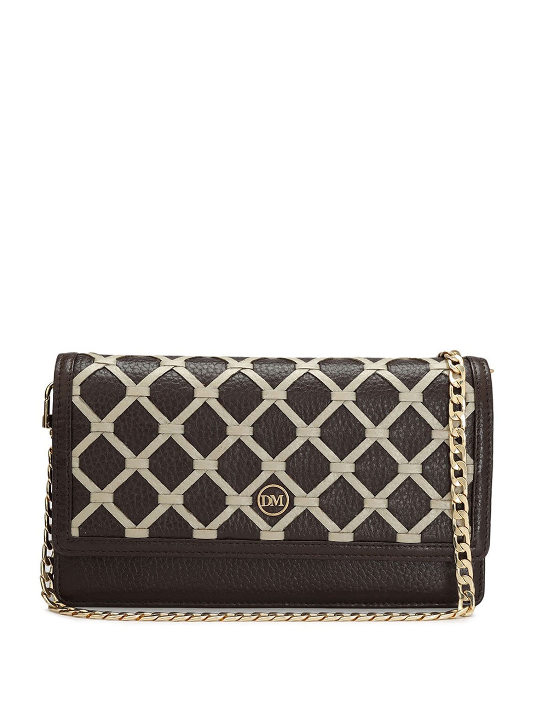 

Da Milano Women Geometric Textured Leather Envelope Wallet, Brown