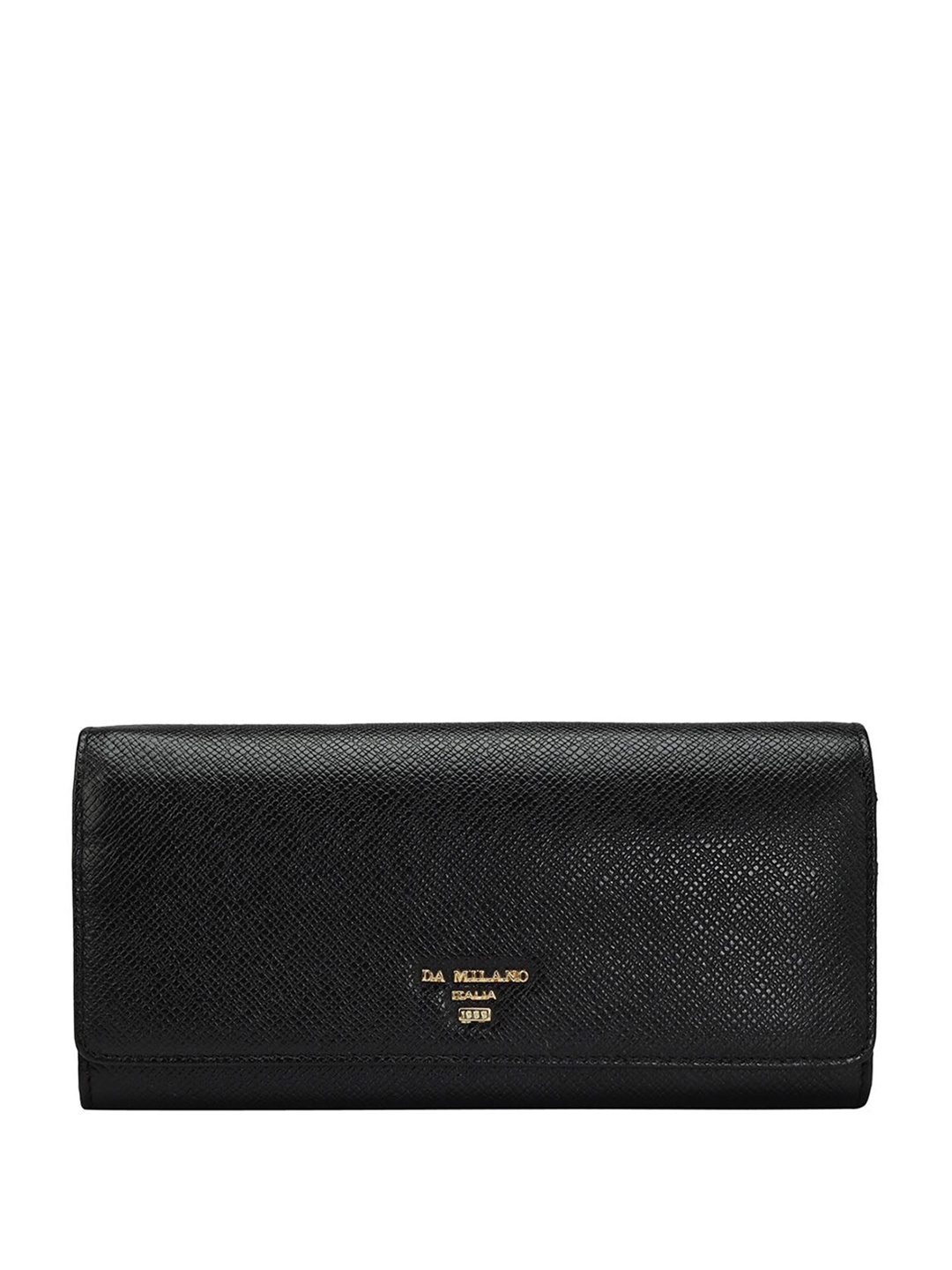 

Da Milano Women Textured Leather Two Fold Wallet, Black