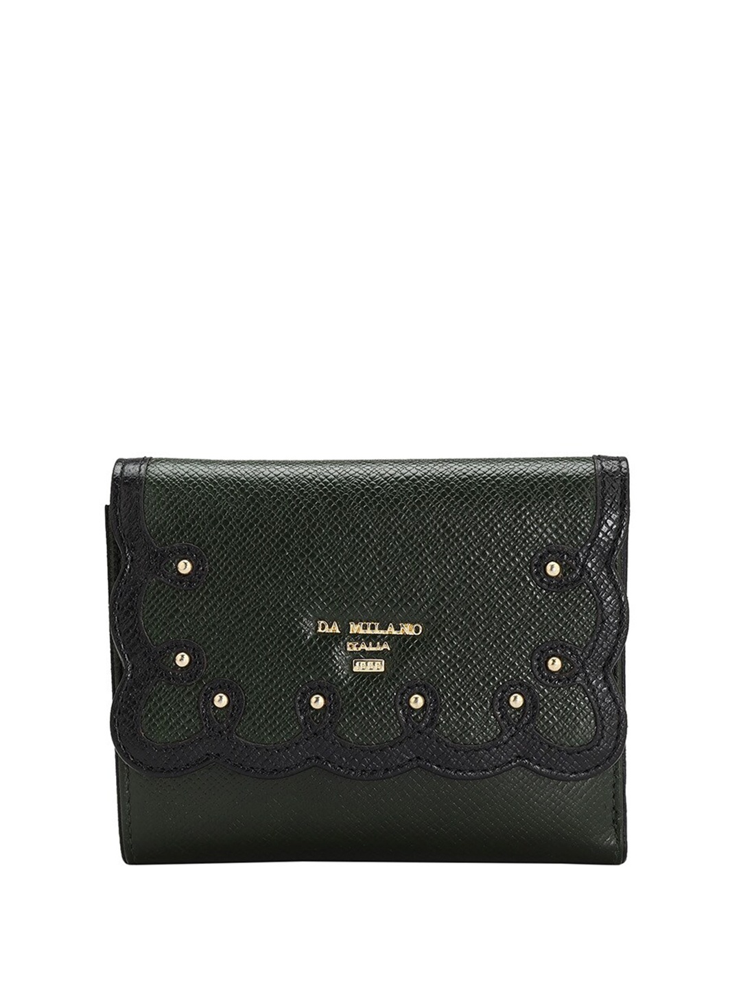 

Da Milano Textured Embellished Leather Three Fold Wallet, Green