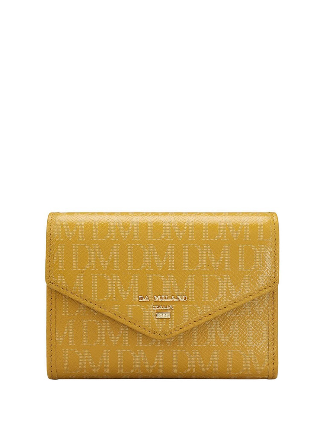 

Da Milano Women Typography Printed Leather Two Fold Wallet, Yellow