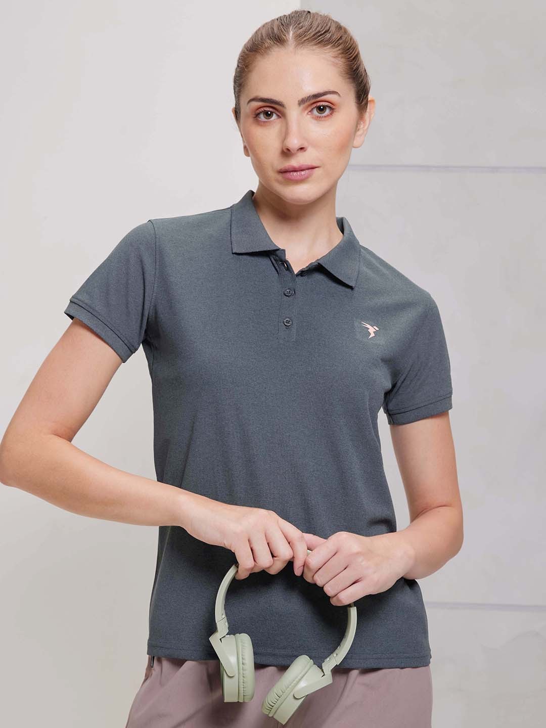 

Technosport SS'24 Polo Collar Short Sleeves Rapid-Dry Slim Fit T-shirt, Charcoal