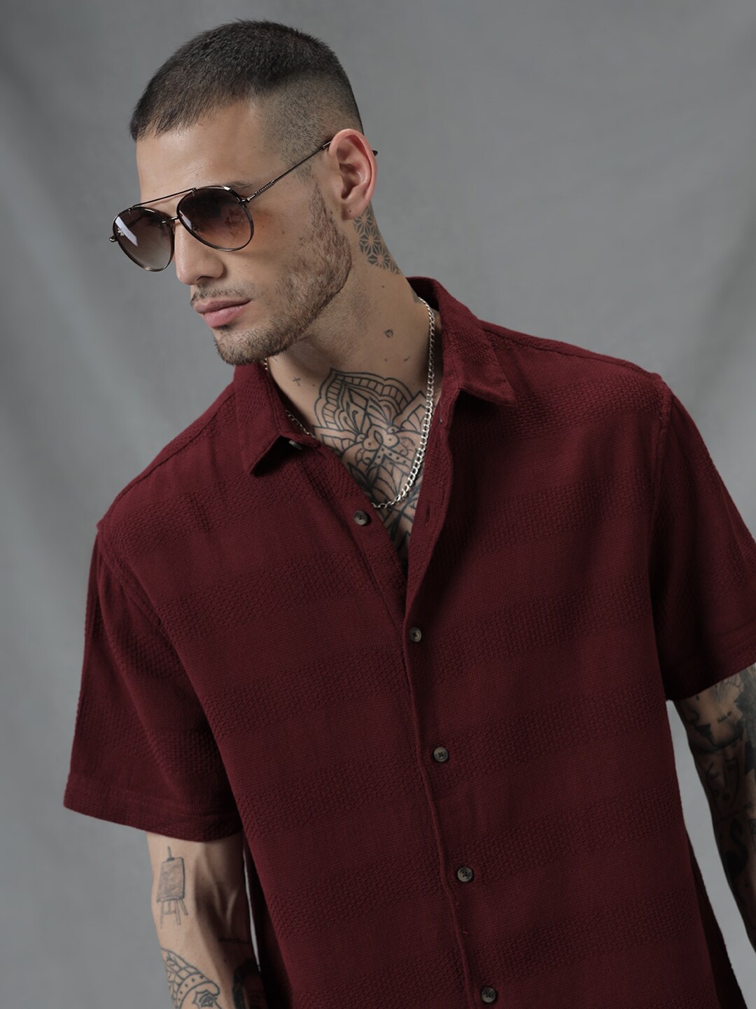 

WROGN Comfort Tartan Checks Opaque Acrylic Casual Shirt, Maroon