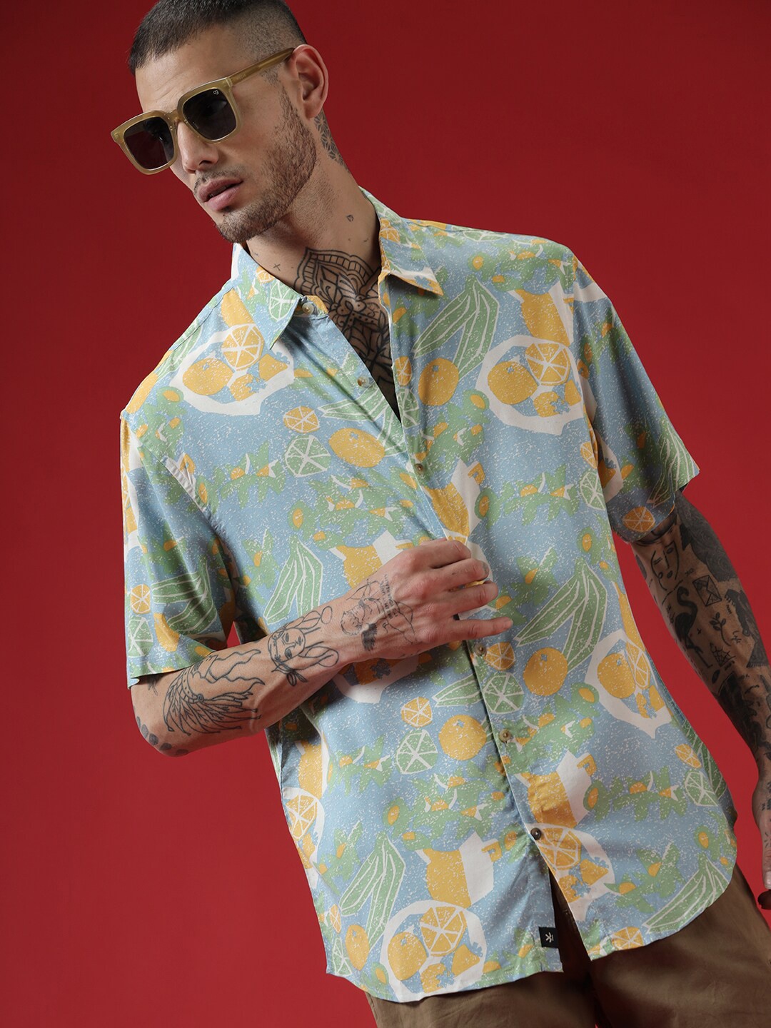 

WROGN Comfort Abstract Printed Opaque Acrylic Casual Shirt, Blue