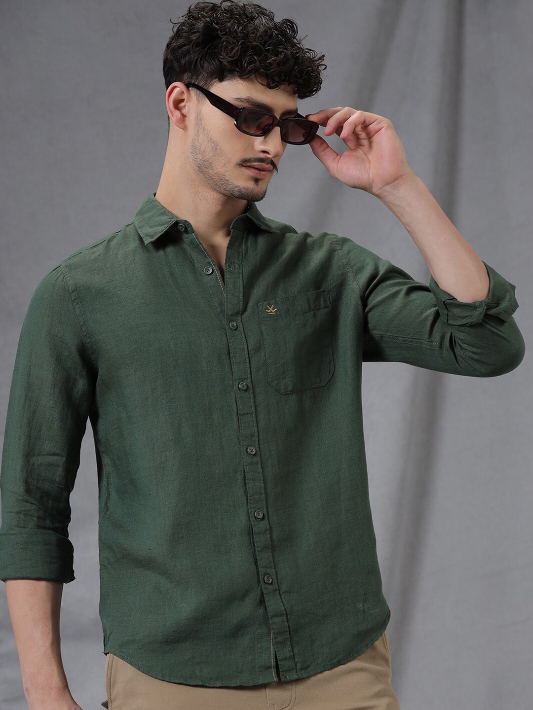 

WROGN Comfort Slim Fit Opaque Acrylic Casual Shirt, Green