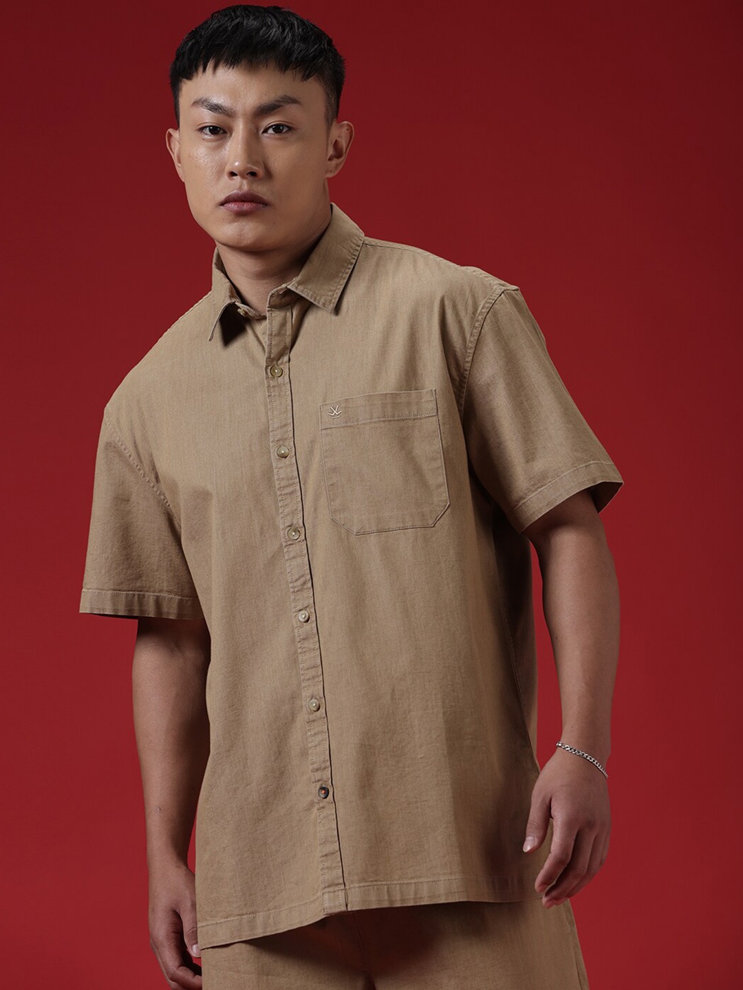 

WROGN Comfort Opaque Acrylic Casual Shirt, Khaki