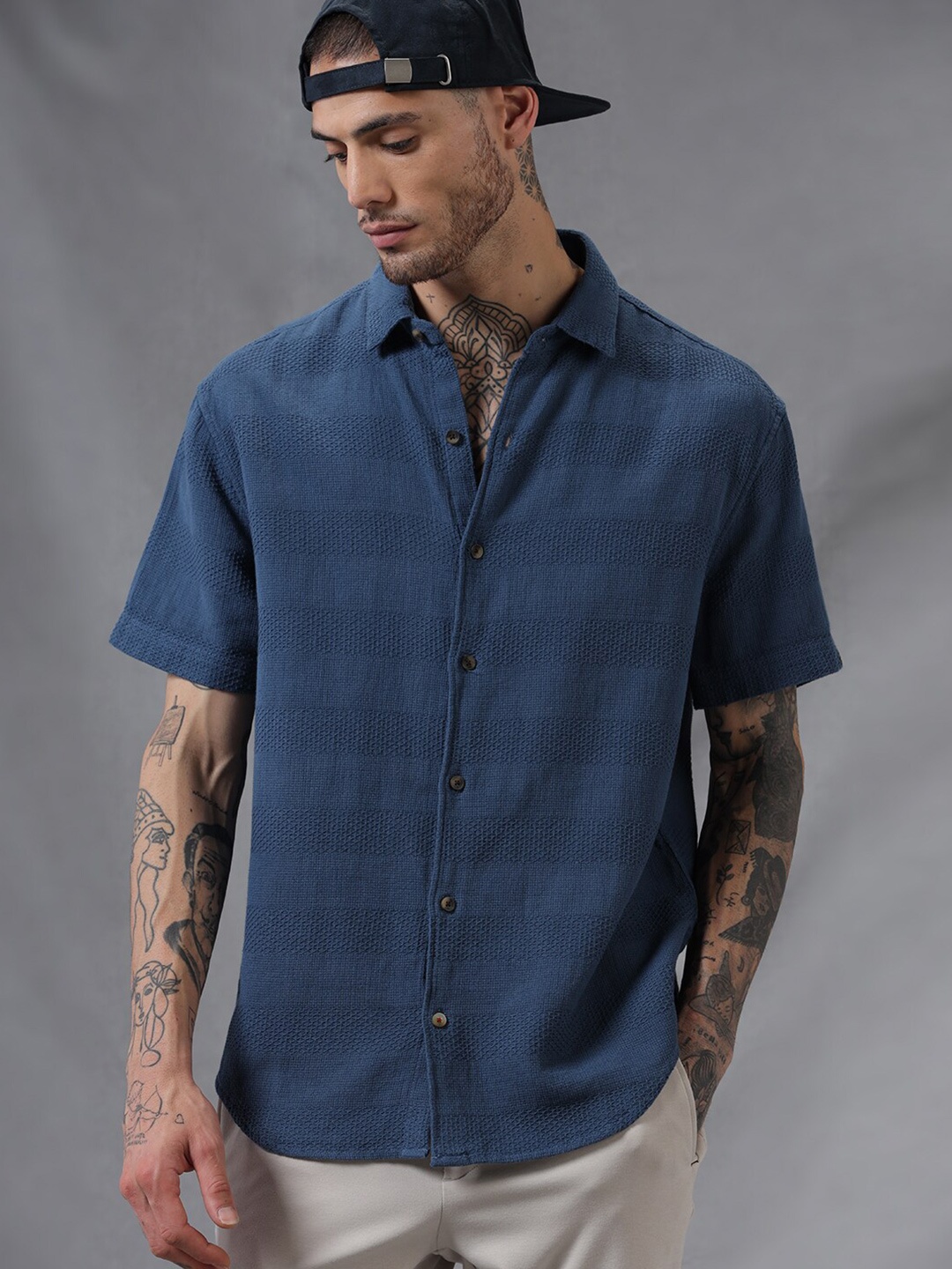 

WROGN Comfort Tartan Checks Opaque Acrylic Casual Shirt, Blue