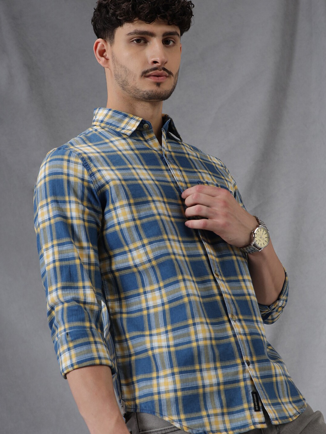 

WROGN Comfort Slim Fit Tartan Checks Opaque Acrylic Casual Shirt, Yellow