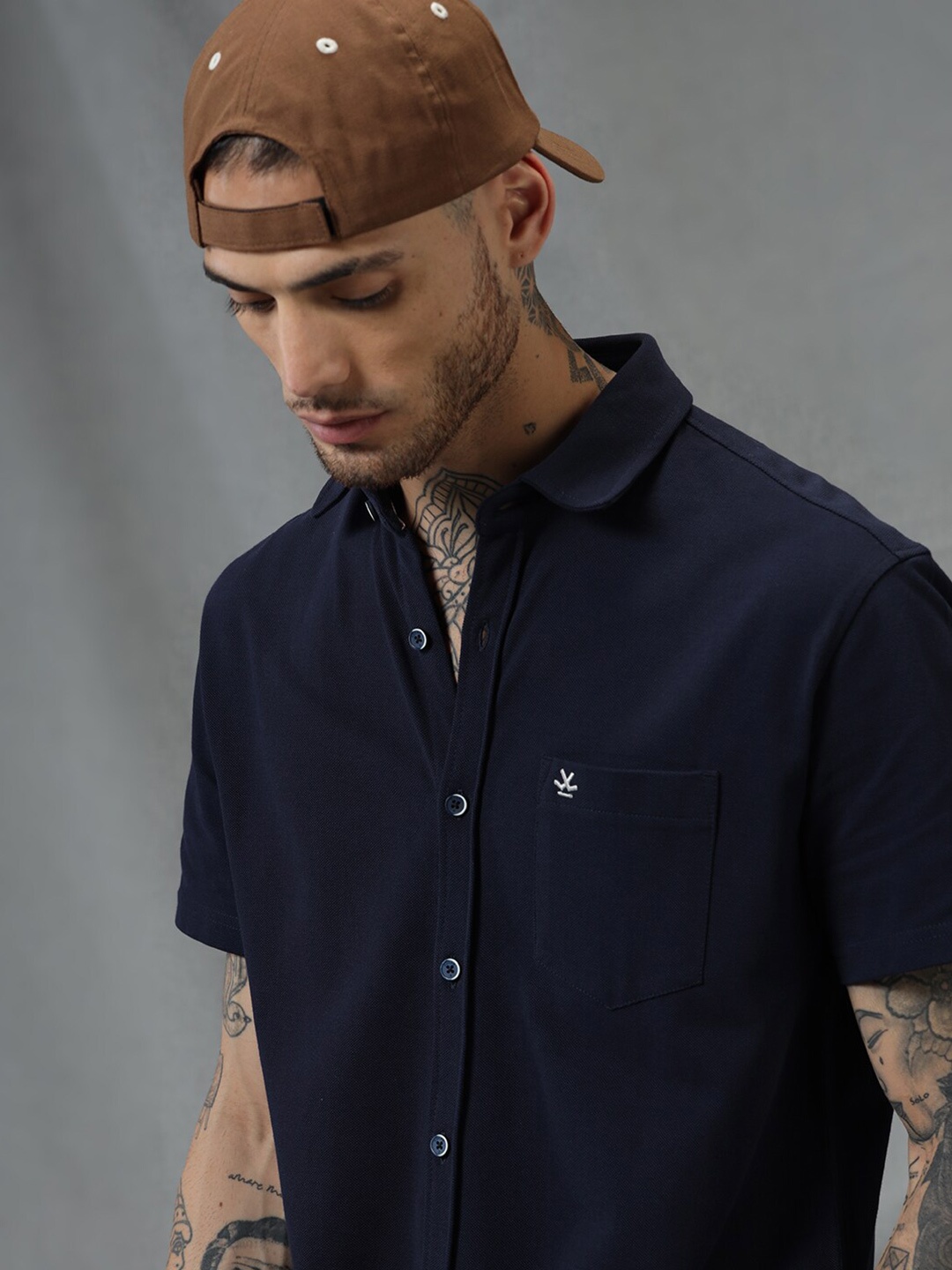 

WROGN Men Comfort Opaque Casual Shirt, Navy blue