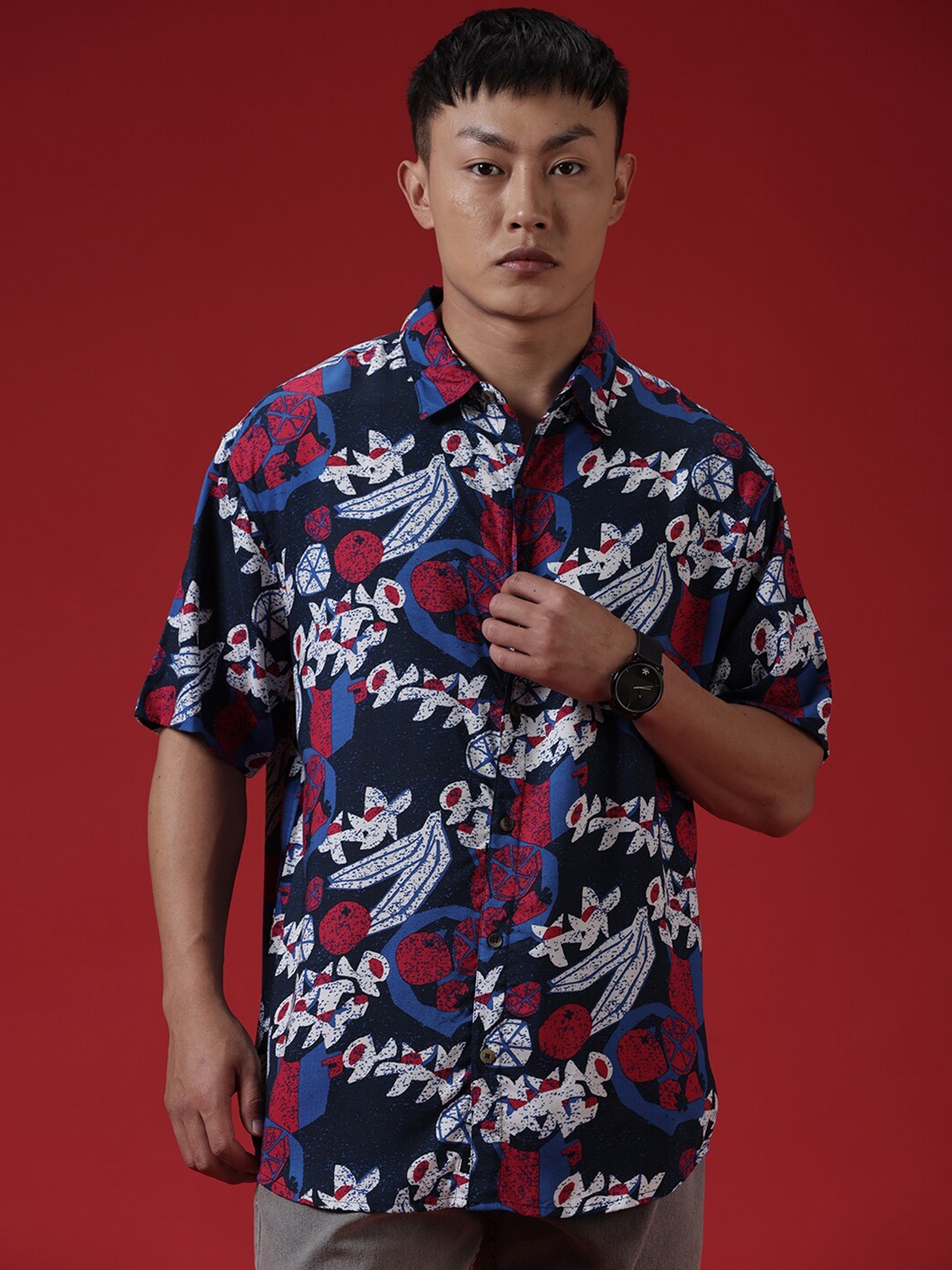 

WROGN Comfort Spread Collar Floral Opaque Printed cotton Casual Shirt, Blue