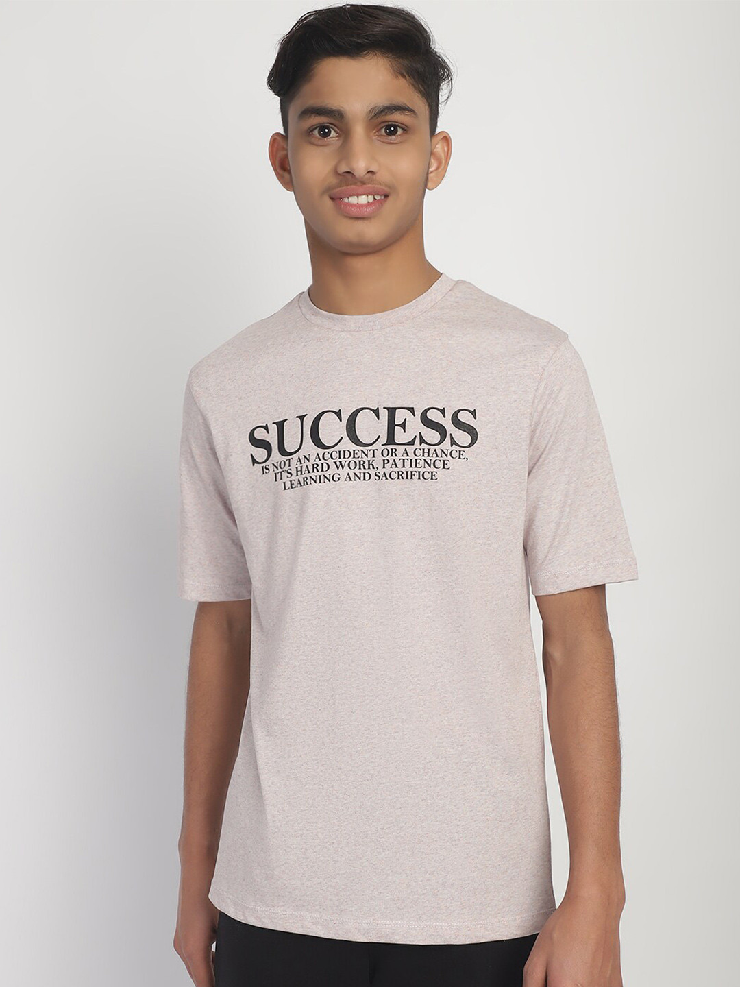 

Rute Boys Round Neck Short Sleeves Typography Printed Cotton T-shirt, Pink