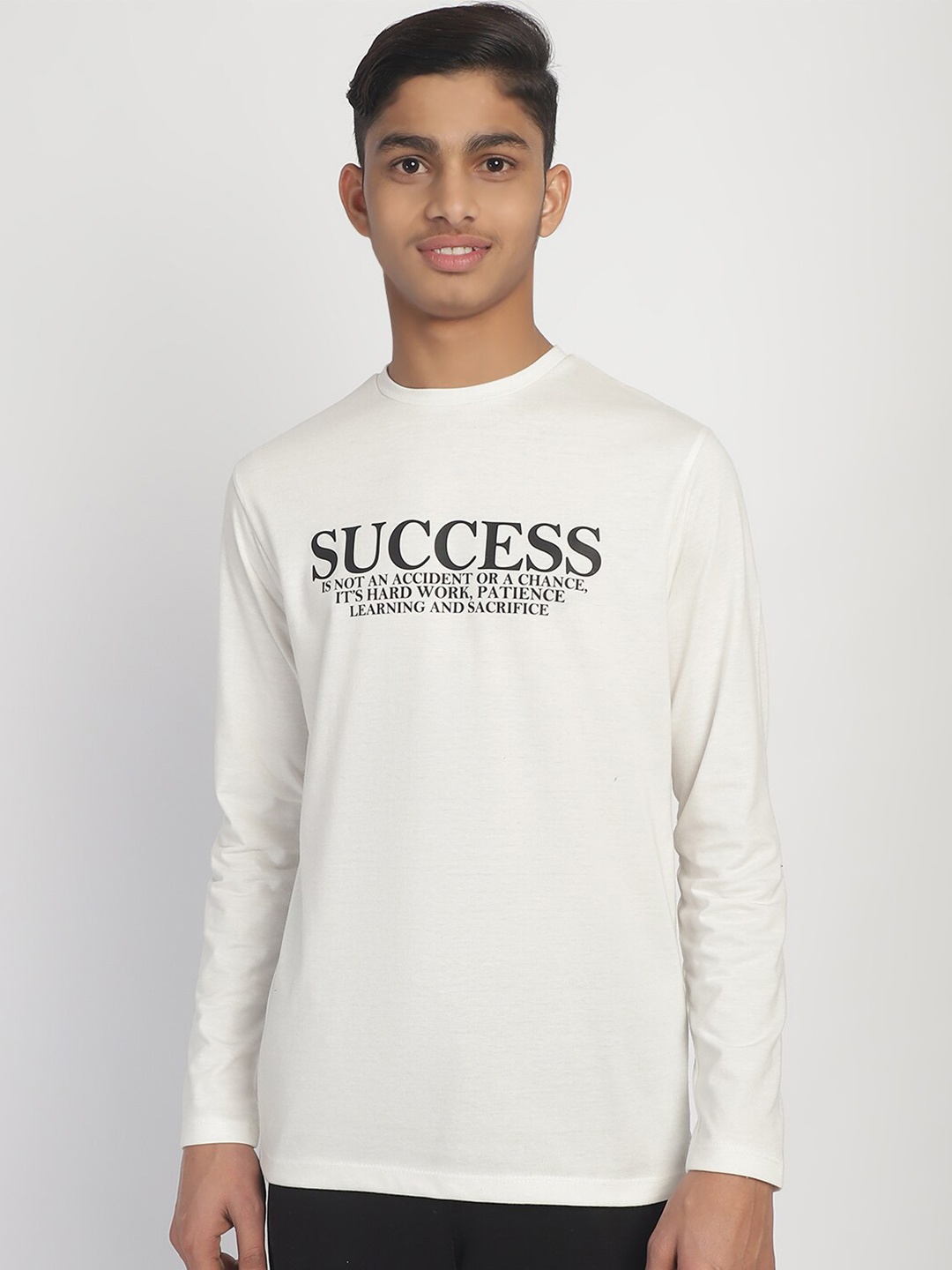 

Rute Boys Round Neck Long Sleeves Typography Printed Cotton T-shirt, White