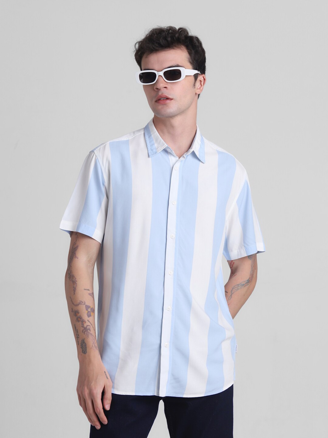 

Jack & Jones Striped Spread Collar Shirt, Blue