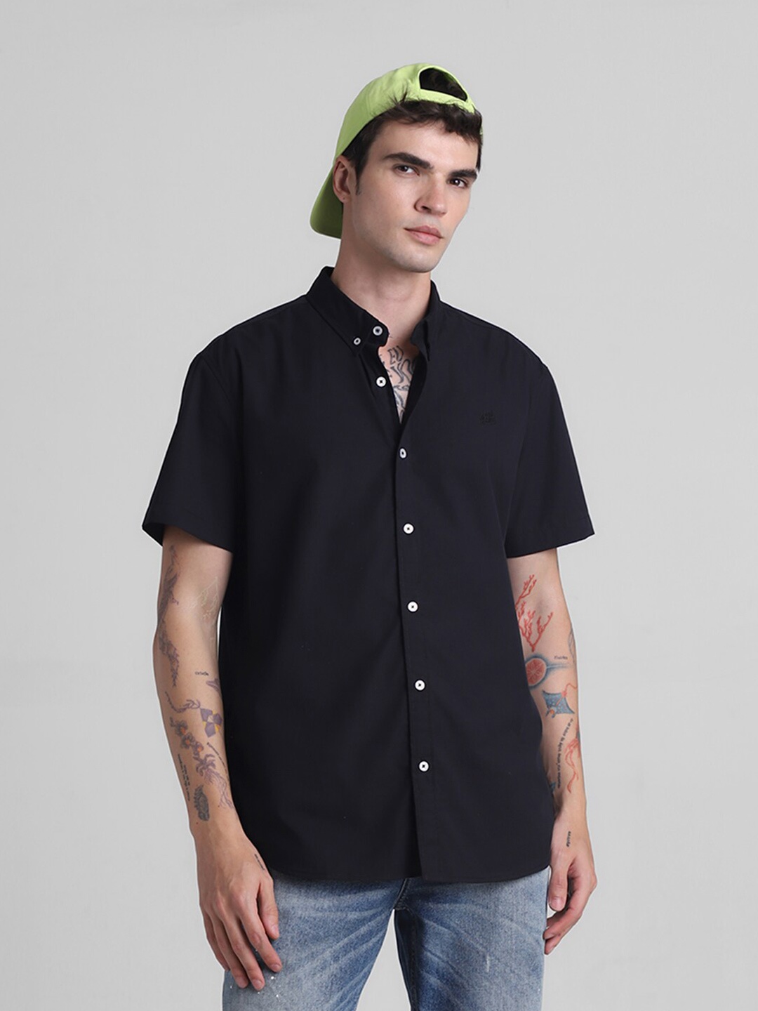

Jack & Jones Opaque Button Down Collar Pure Cotton Casual Shirt, Black
