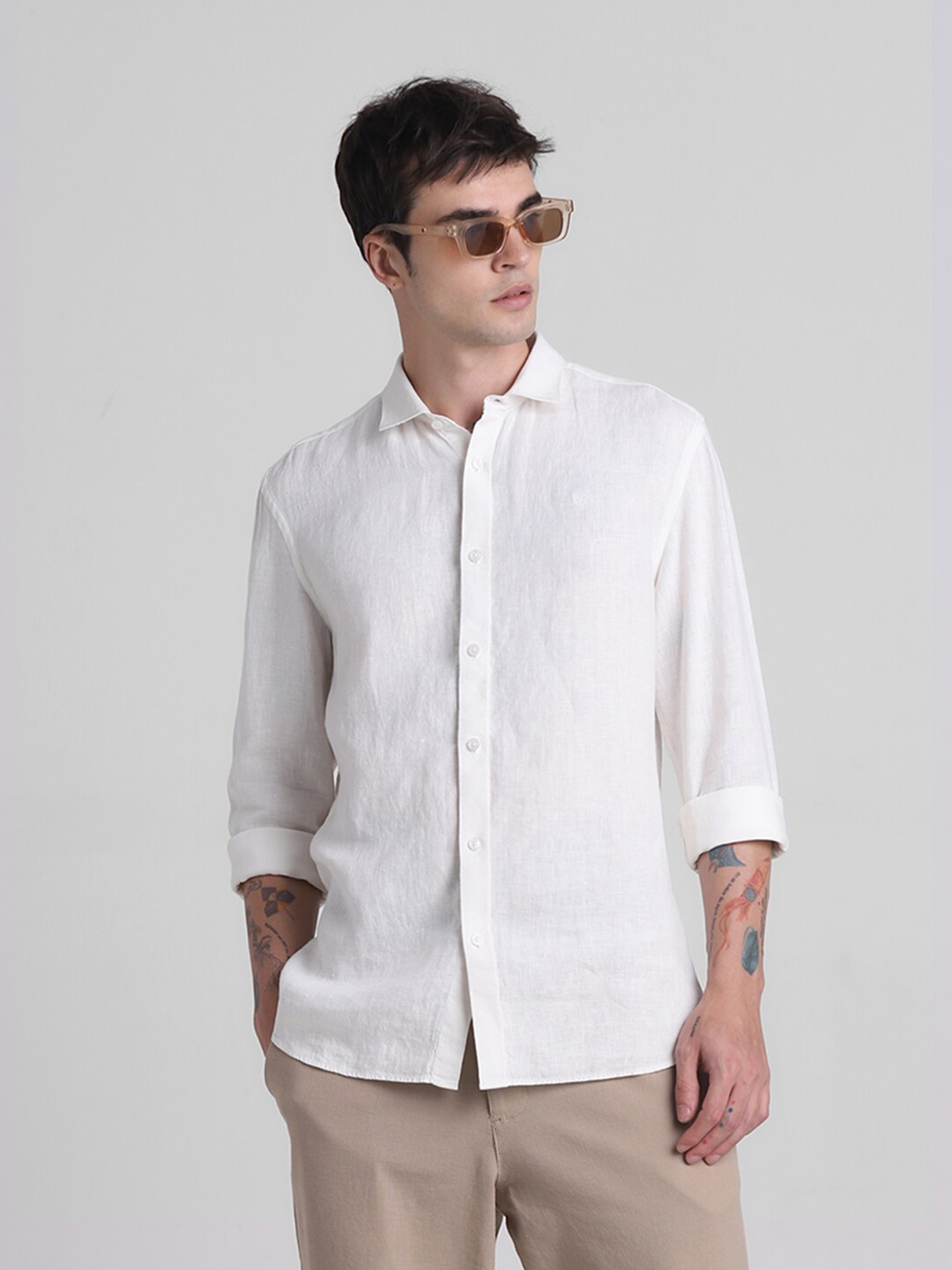 

Jack & Jones Slim Fit Spread Collar Long Sleeves Linen Shirt, White