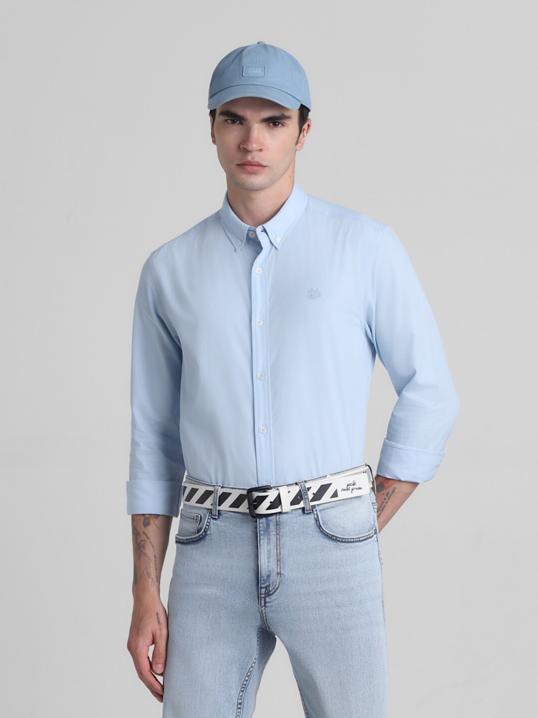 

Jack & Jones Slim Fit Button-Down Collar Long Sleeves Cotton Shirt, Blue