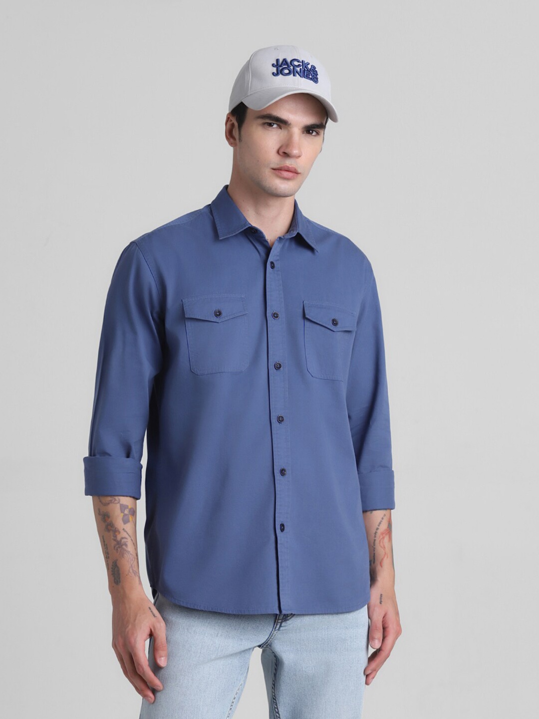 

Jack & Jones Spread Collar Long Sleeves Cotton Shirt, Blue