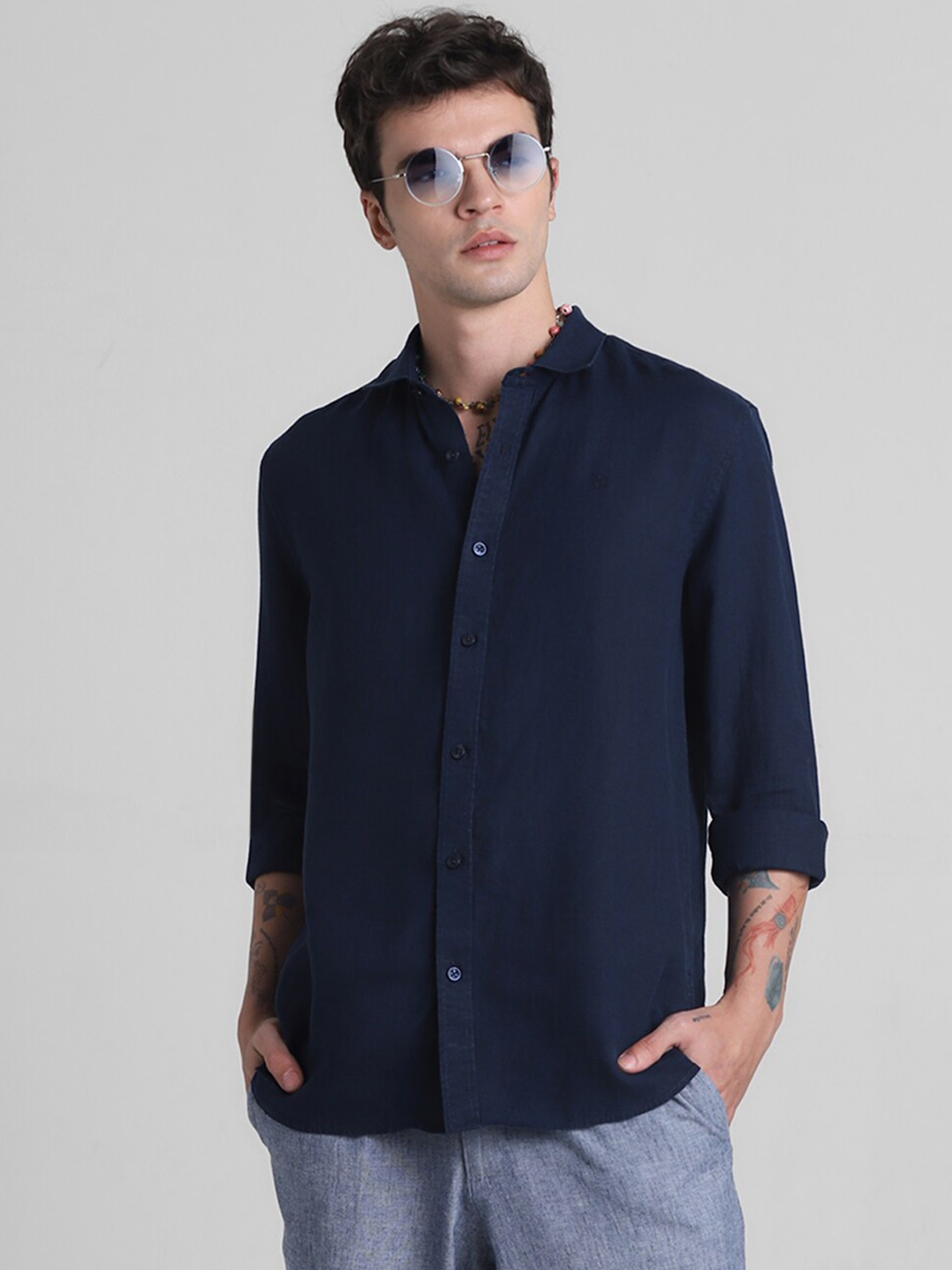 

Jack & Jones Slim Fit Opaque Pure Linen Casual Shirt, Blue
