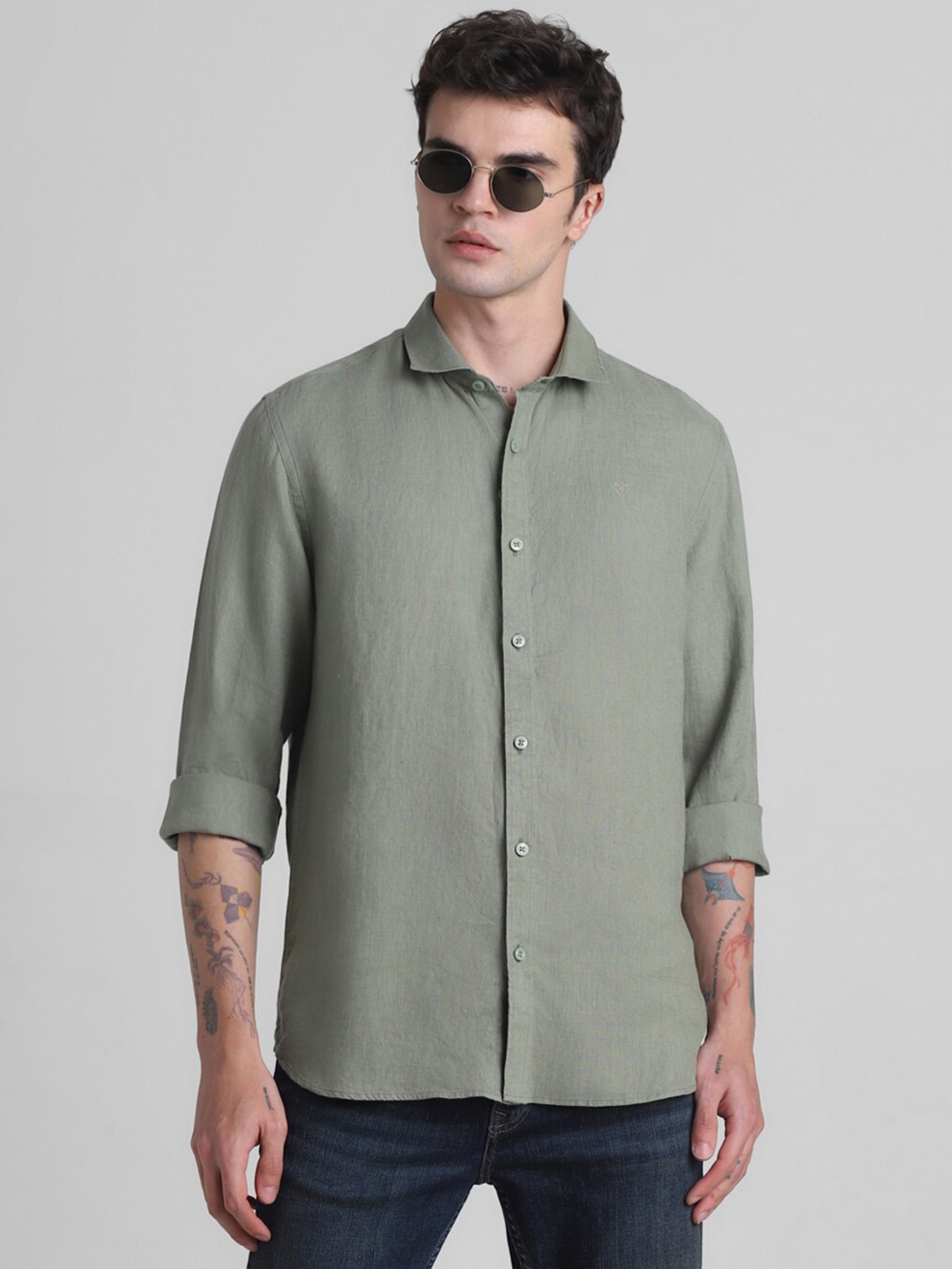 

Jack & Jones Men Slim Fit Opaque Casual Shirt, Green