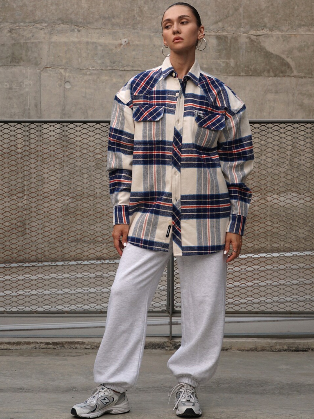 

Bonkers Corner Blue Tartan Checked Oversized Casual Shirt
