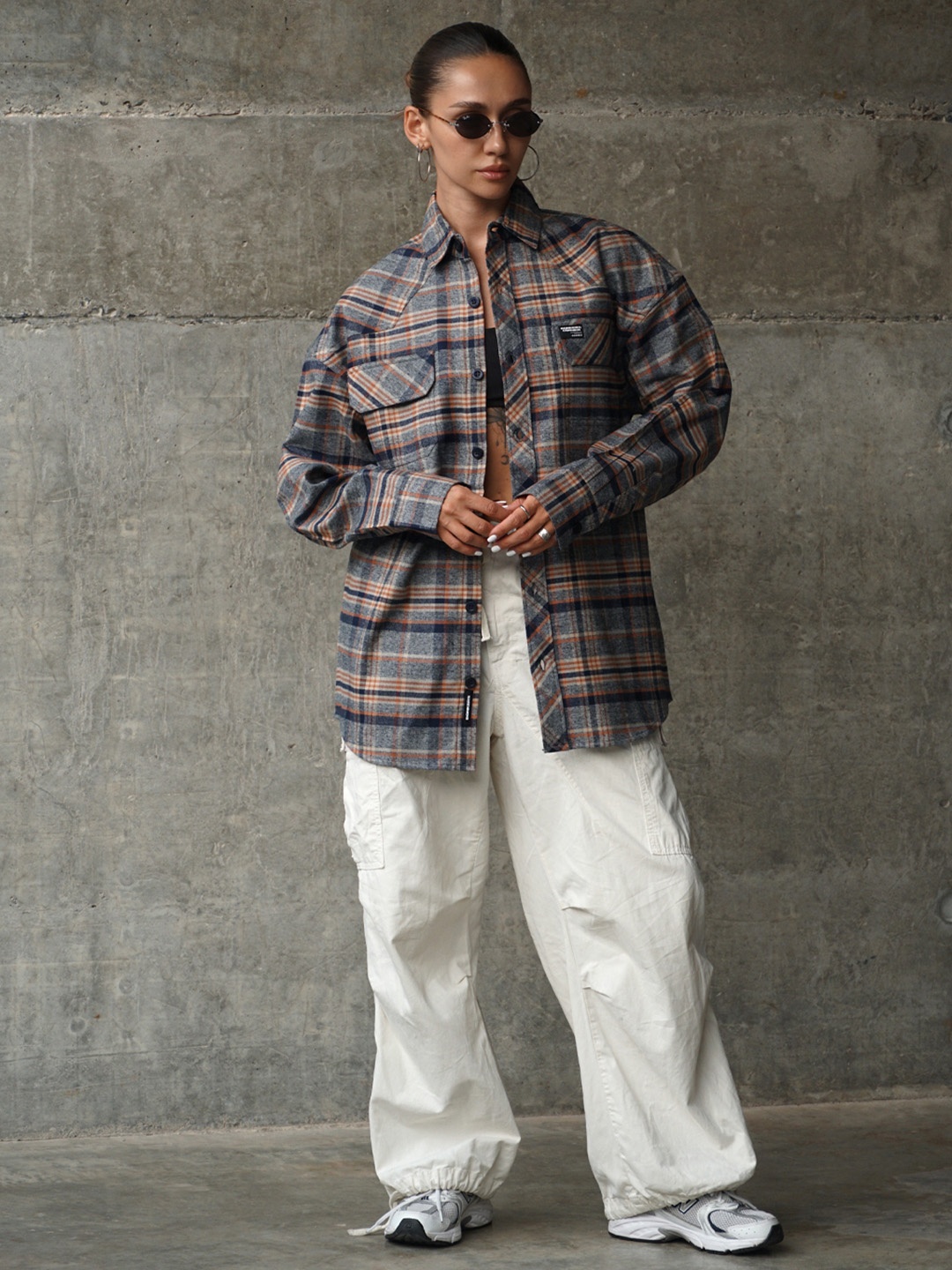 

Bonkers Corner Grey Tartan Checked Oversized Shirt