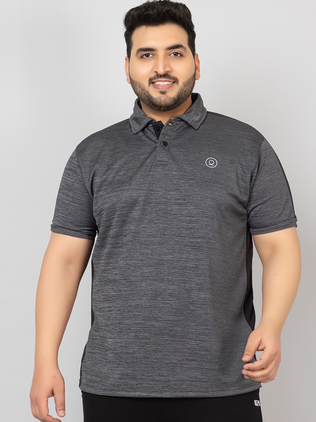 

CHKOKKO Plus Size Polo Collar T-shirt, Grey