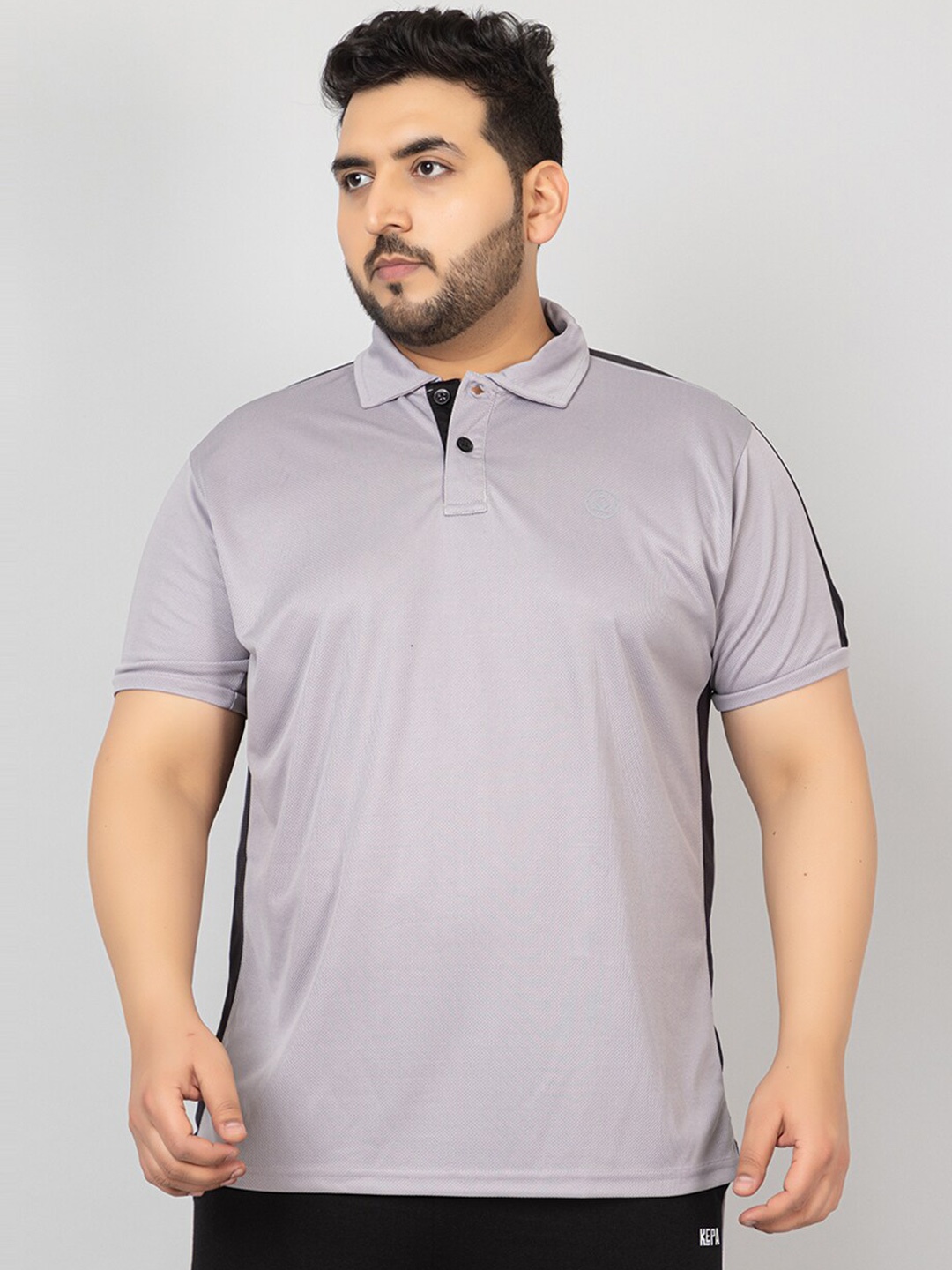 

CHKOKKO Plus Size Polo Collar T-shirt, Grey