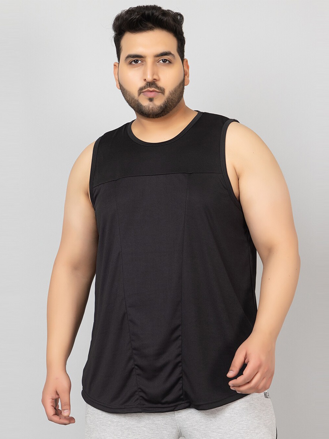 

CHKOKKO Plus Size Round Neck Sleeveless Sports Vest Gym Tank Top, Black