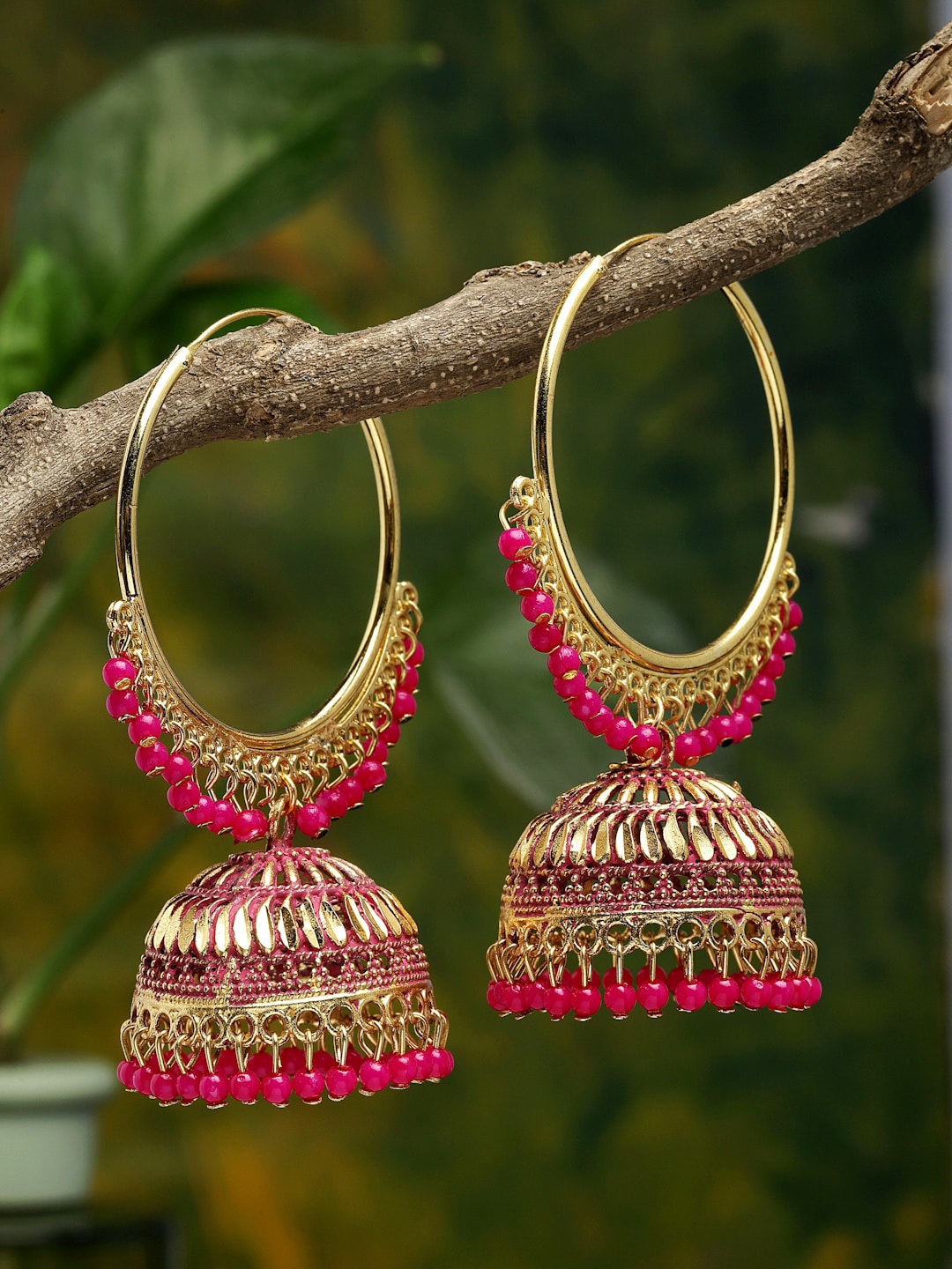 

CHUI MUI Gold-Plated Beaded Circular Jhumkas