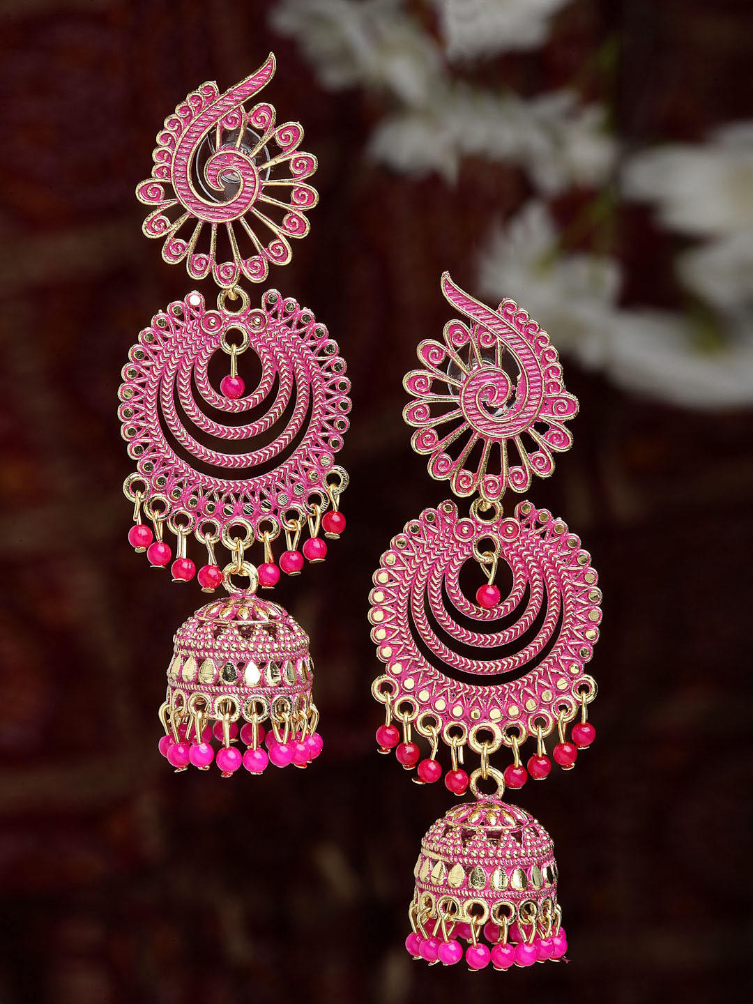 

CHUI MUI Gold-Plated Stone-Studded Beaded Classic Jhumkas