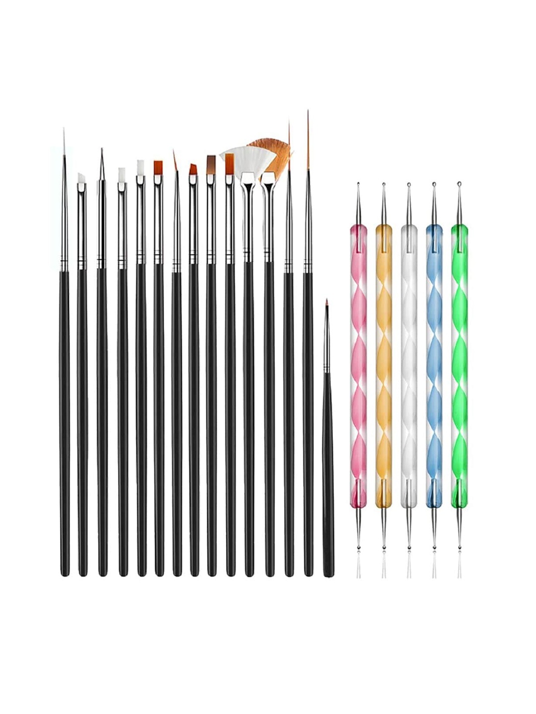 

Beaute Secrets 20Pcs Drawing UV Polish Brushes & Double-ended Nail Dotting Pens, Black