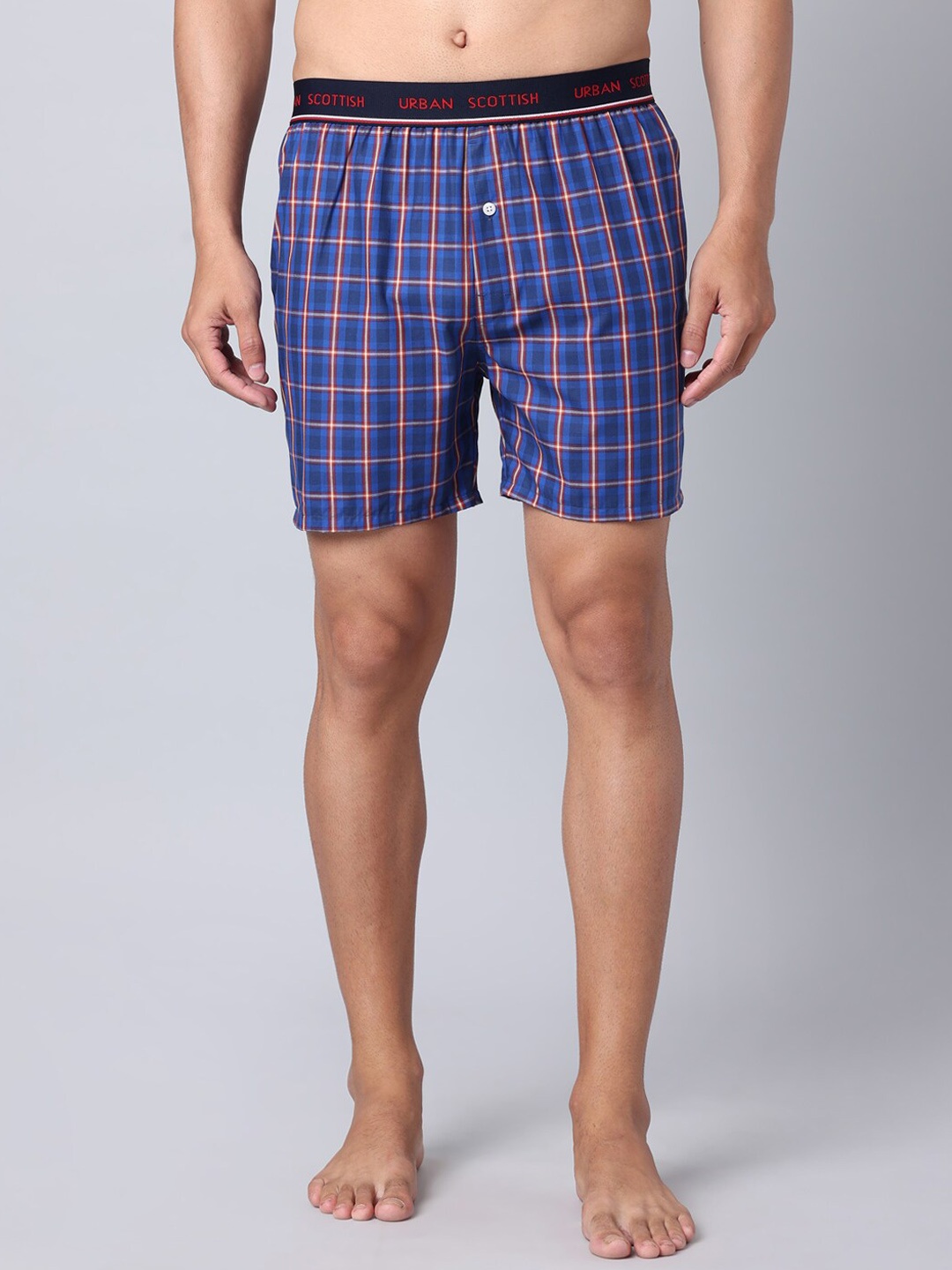 

URBAN SCOTTISH Checked Pure Cotton Boxers USBX041, Blue