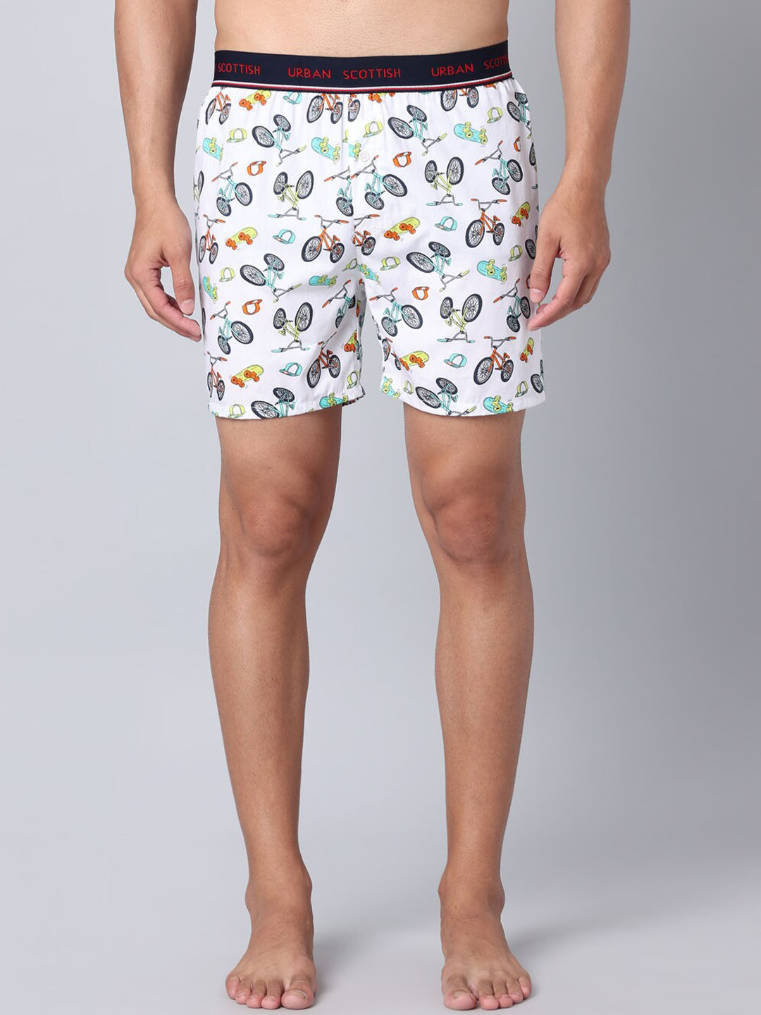 

URBAN SCOTTISH Printed Pure Cotton Boxers USBX064, White