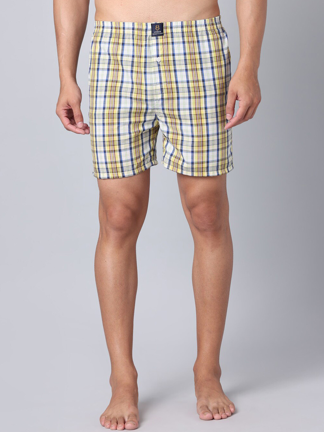 

URBAN SCOTTISH Checked Pure Cotton Boxers USBX049, Yellow