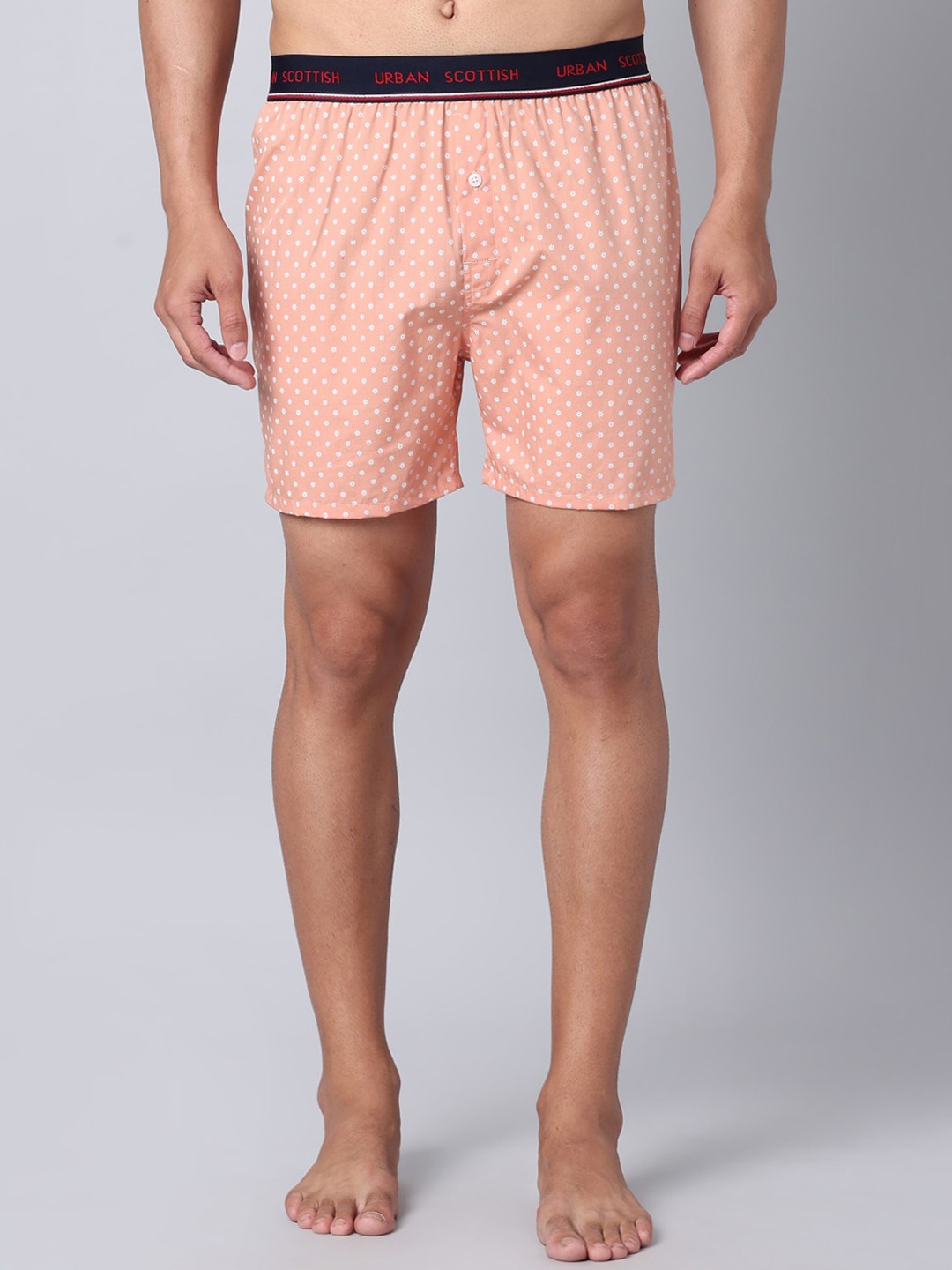 

URBAN SCOTTISH Printed Pure Cotton Boxers USBX065, Peach