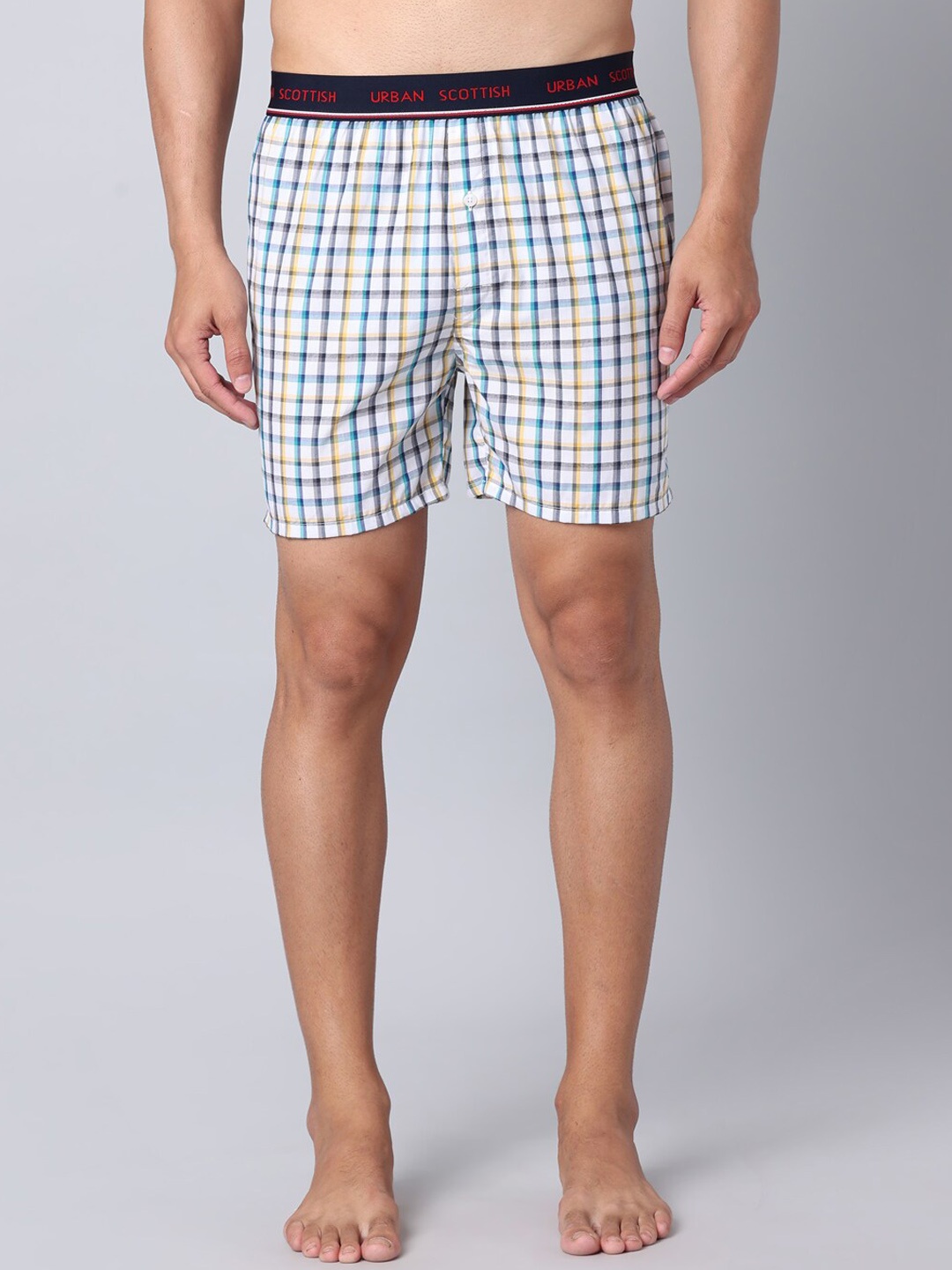 

URBAN SCOTTISH Checked Pure Cotton Boxers USBX044, White