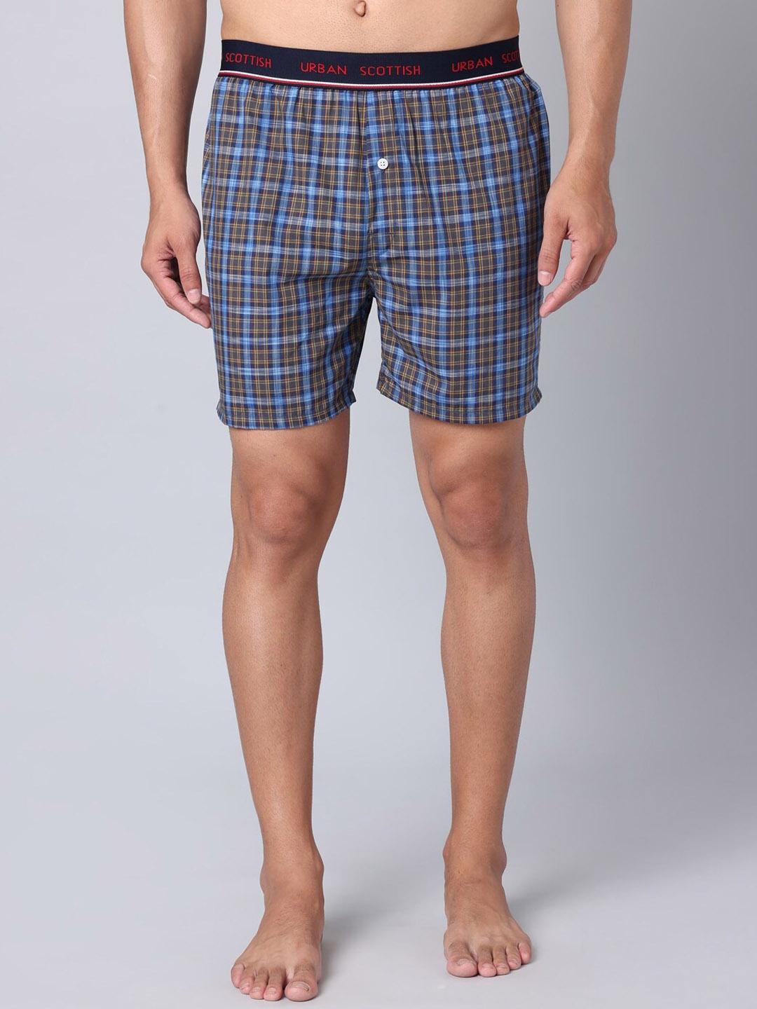

URBAN SCOTTISH Checked Pure Cotton Boxers USBX045, Blue