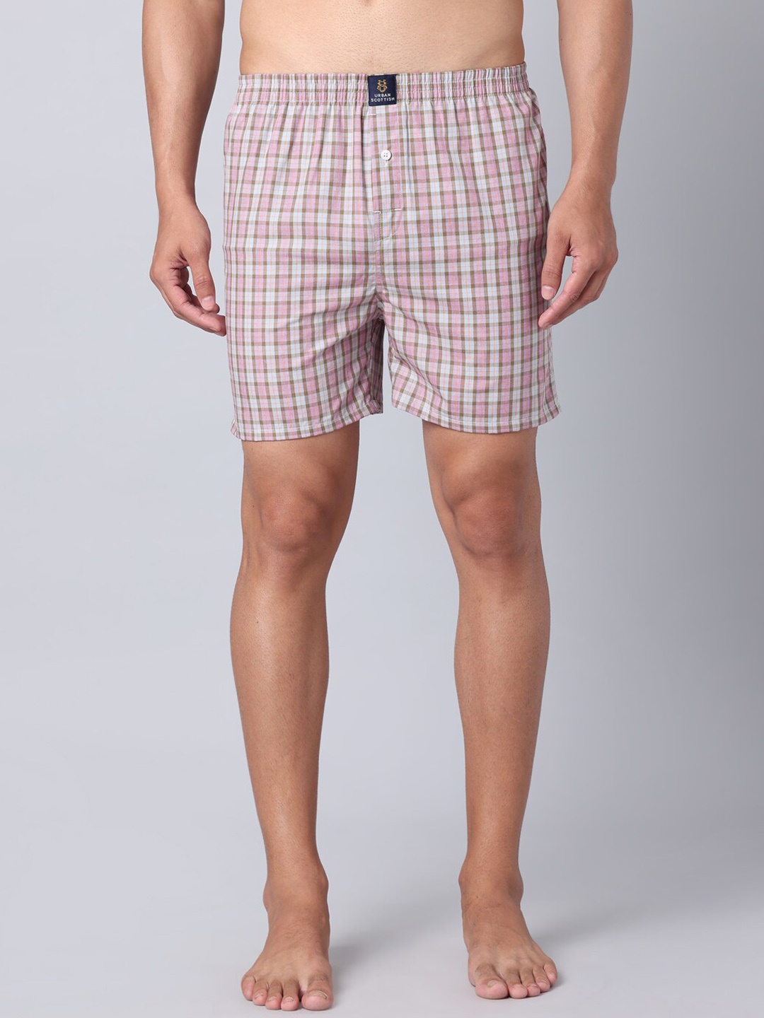 

URBAN SCOTTISH Checked Pure Cotton Boxers USBX051, Pink