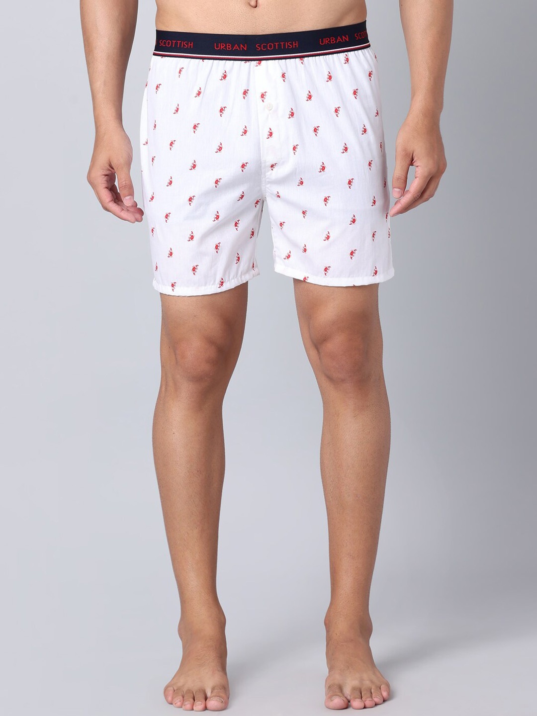 

URBAN SCOTTISH Printed Pure Cotton Boxers USBX058, White