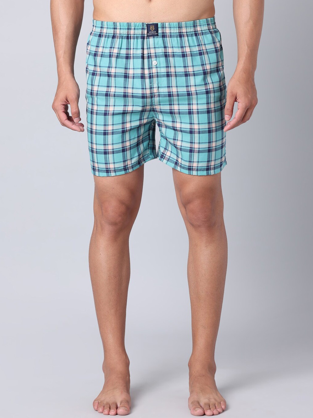 

URBAN SCOTTISH Checked Pure Cotton Boxers USBX047, Turquoise blue